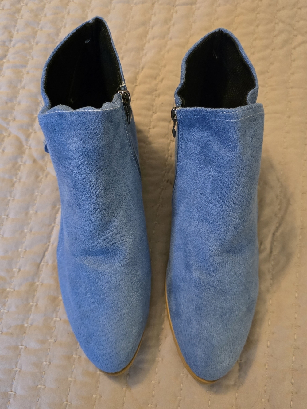 Blue Suede Ankle Booties with Side Zip